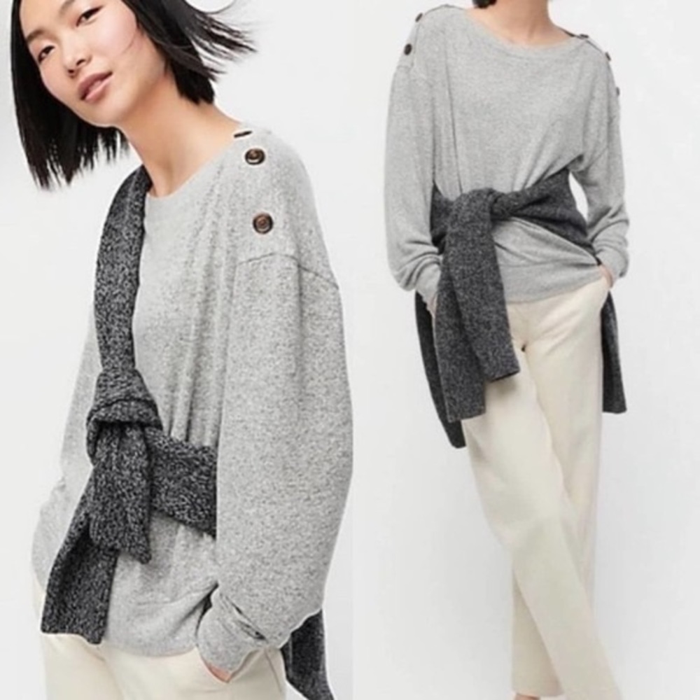 J. Crew Gray Supercozy Button Shoulder Top Size Medium